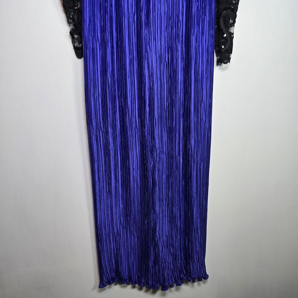 Vintage 1990s Lillie Rubin Royal Blue Sequin Lace Satin Pleat Evening Gown, 8 - Picture 11 of 13
